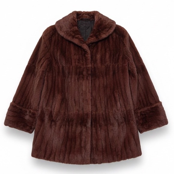 Unbranded Vintage Jackets & Blazers - Vintage Mahogany Mink Fur Coat Brown Shawl Collar Monogrammed 1950s 1960s Lux
